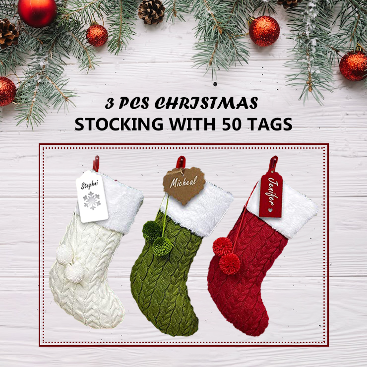 EMDD Personalized Christmas Stockings -Set of 3 with 50 Pcs Name Tags, –  Nozaf